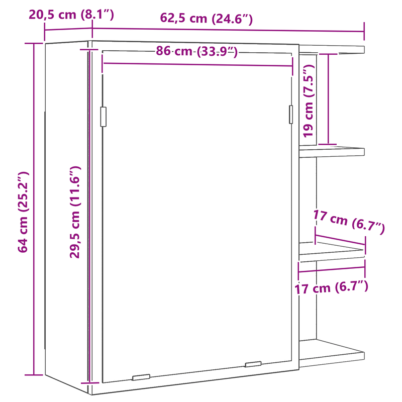 Casa si Gradina - Mobilier - Mobilier baie - Corpuri baie - strong>Cabinet cu oglinda pentru baie  Negru Stejar 62,5x20,5x64cm Lemn prelucrat</strong> - Infinity.ro