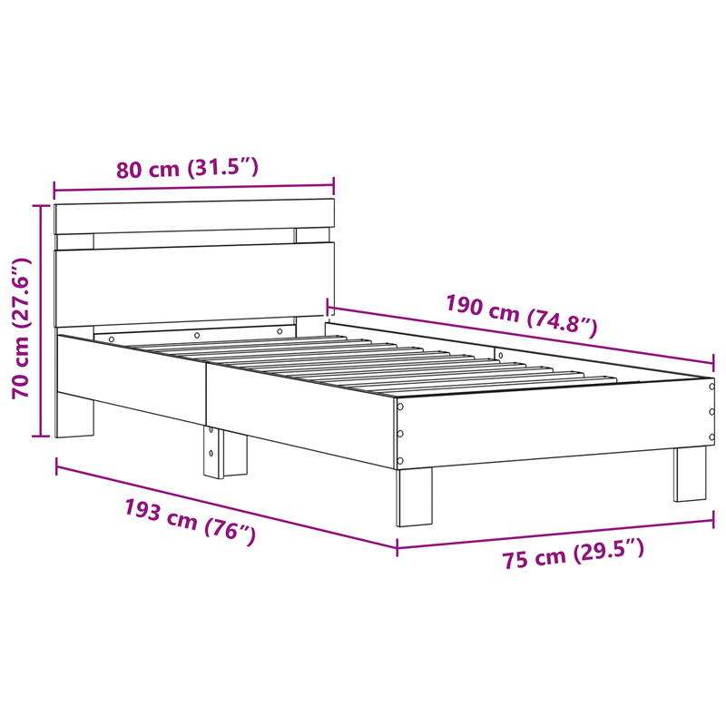 Casa si Gradina - Mobilier - Paturi si accesorii - Paturi - Cadru de pat cu LED, stejar negru, 75x190 cm lemn prelucrat - Infinity.ro