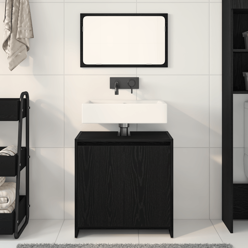 Casa si Gradina - Mobilier - Mobilier baie - Comode baie - Dulap de Baie cu Oglinda Stejar Negru 60x33x61cm Lemn Ingineresc - Infinity.ro