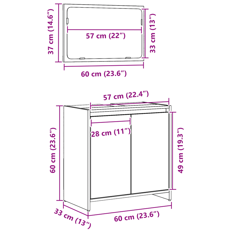 Casa si Gradina - Mobilier - Mobilier baie - Comode baie - Dulap de Baie cu Oglinda Stejar Negru 60x33x61cm Lemn Ingineresc - Infinity.ro