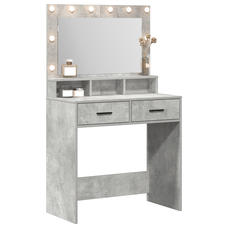Casa si Gradina - Mobilier - Comode si corpuri - Masute de toaleta - Masa de toaleta cu lumini LED, gri beton, 79x41x135 cm - Infinity.ro