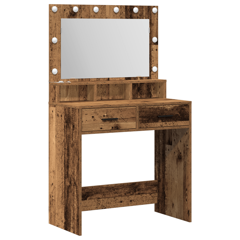 Casa si Gradina - Mobilier - Comode si corpuri - Masute de toaleta - Masa de toaleta cu lumini LED, lemn rustic, 79x41x135 cm - Infinity.ro
