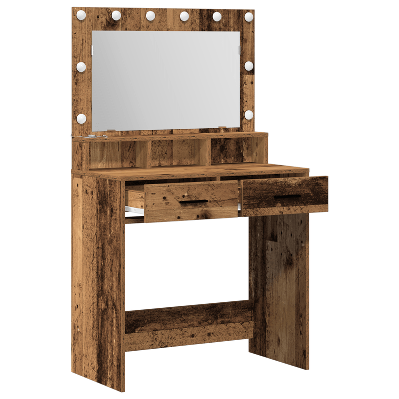 Casa si Gradina - Mobilier - Comode si corpuri - Masute de toaleta - Masa de toaleta cu lumini LED, lemn rustic, 79x41x135 cm - Infinity.ro
