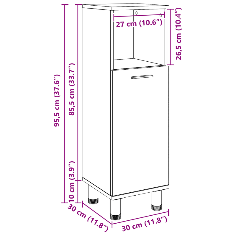 Casa si Gradina - Mobilier - Mobilier baie - Comode baie - Dulap de baie, stejar negru, 30x30x95 cm, lemn prelucrat - Infinity.ro