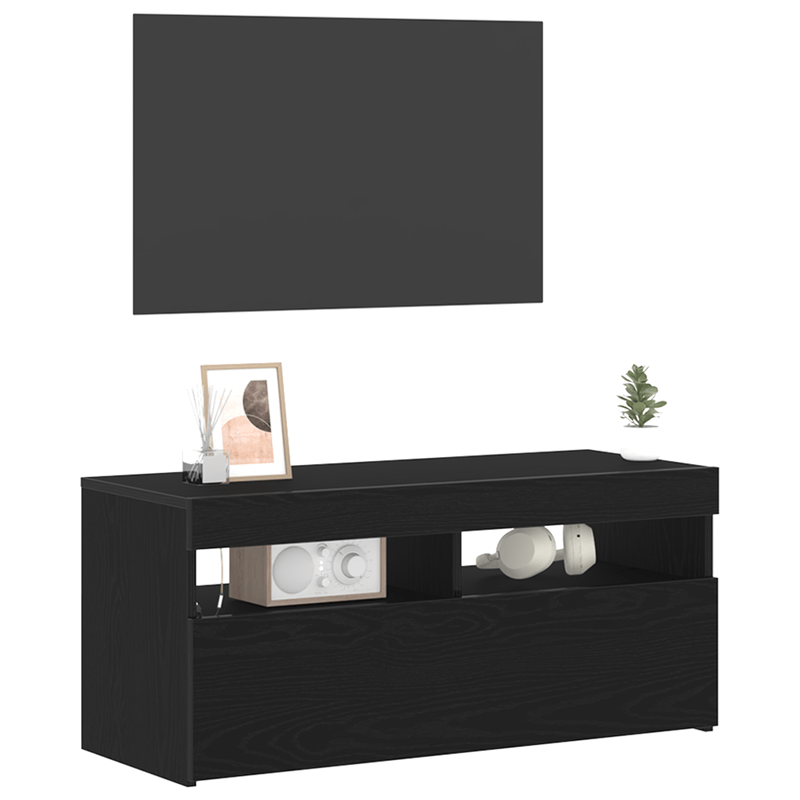 Casa si Gradina - Mobilier - Comode si corpuri - Comode - Dulap TV cu LED-uri Stejar Negru 90x35x40 cm Lemn - Infinity.ro