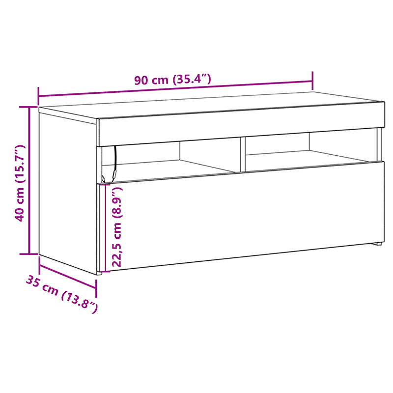 Casa si Gradina - Mobilier - Comode si corpuri - Comode - Dulap TV cu LED-uri Stejar Negru 90x35x40 cm Lemn - Infinity.ro
