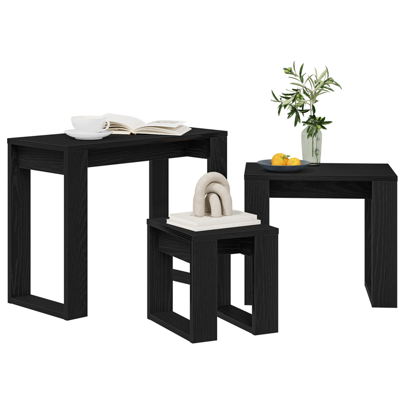 Casa si Gradina - Mobilier - Mese si birouri - Mese living - Set de 3 mese stivuibile, stejar negru, lemn prelucrat - Infinity.ro