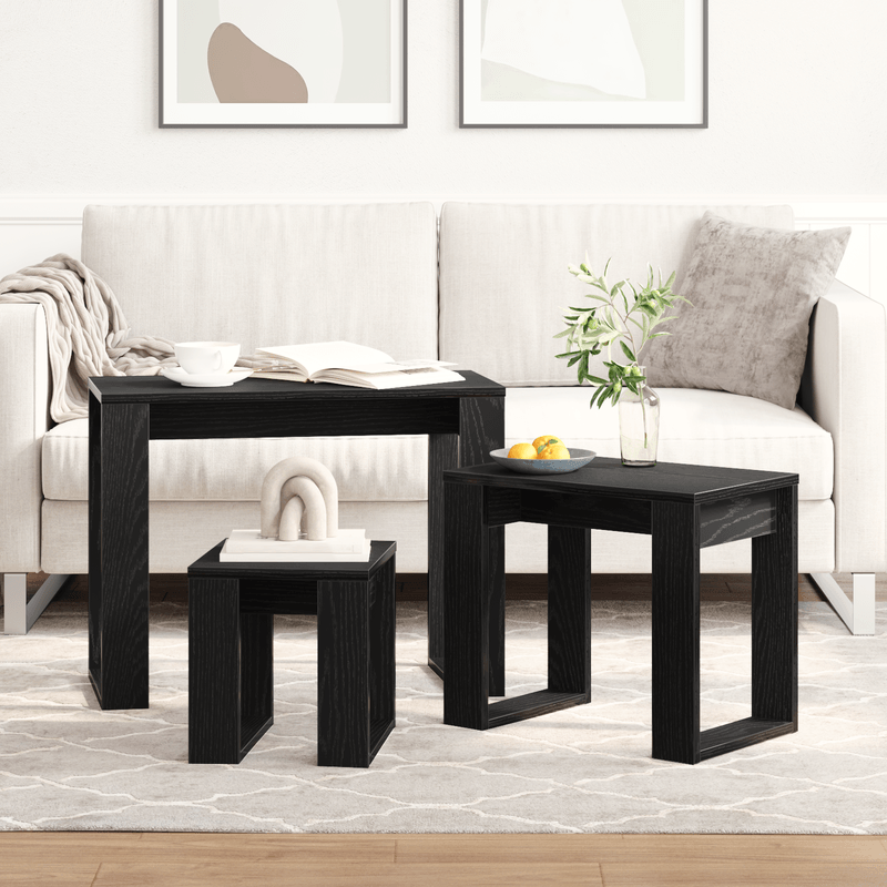 Casa si Gradina - Mobilier - Mese si birouri - Mese living - Set de 3 mese stivuibile, stejar negru, lemn prelucrat - Infinity.ro