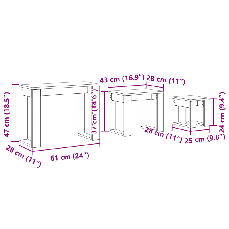 Casa si Gradina - Mobilier - Mese si birouri - Mese living - Set de 3 mese stivuibile, stejar negru, lemn prelucrat - Infinity.ro