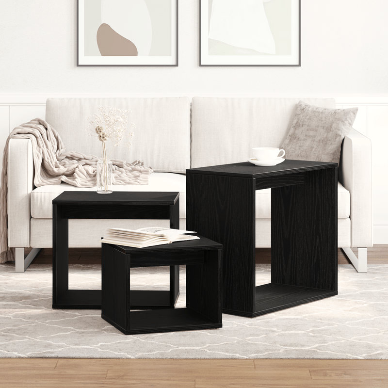 Casa si Gradina - Mobilier - Mese si birouri - Mese living - Set de 3 mese stivuibile, stejar negru, lemn prelucrat - Infinity.ro