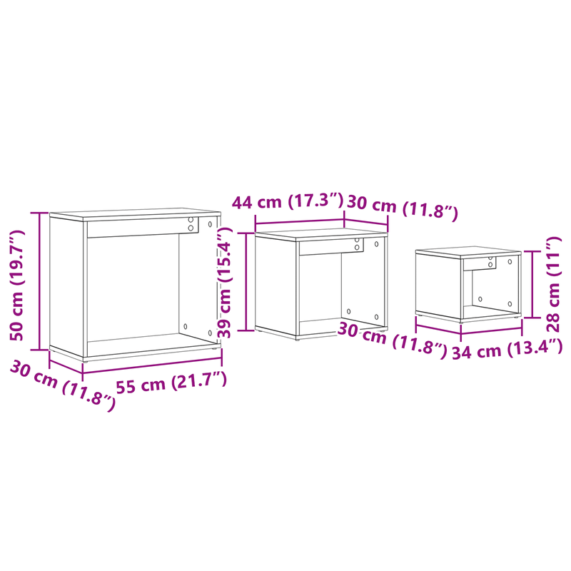 Casa si Gradina - Mobilier - Mese si birouri - Mese living - Set de 3 mese stivuibile, stejar negru, lemn prelucrat - Infinity.ro