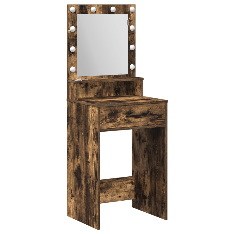 Casa si Gradina - Mobilier - Comode si corpuri - Masute de toaleta - Masa de cosmetica cu lumini LED, stejar fumuriu, 50x41x135 cm - Infinity.ro