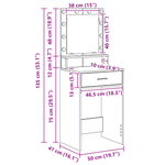 Casa si Gradina - Mobilier - Comode si corpuri - Masute de toaleta - Masa de cosmetica cu lumini LED, stejar fumuriu, 50x41x135 cm - Infinity.ro