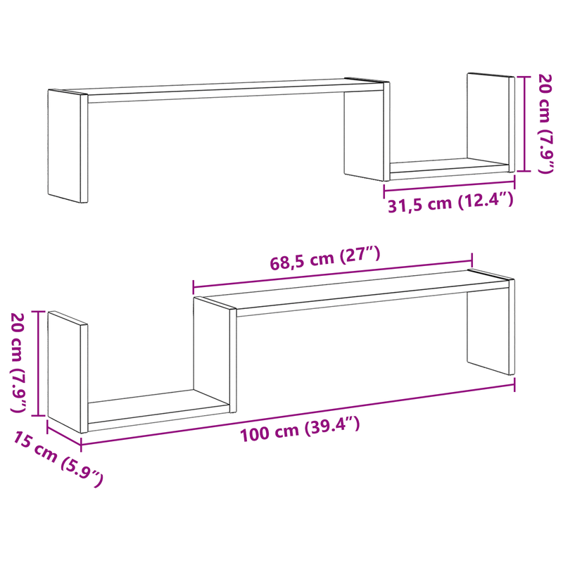 Casa si Gradina - Mobilier - Biblioteci si rafturi - Rafturi - Rafturi de perete, 2 buc., stejar negru, 100x15x70 cm, lemn - Infinity.ro