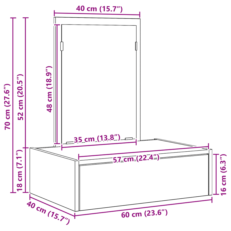 Casa si Gradina - Mobilier - Comode si corpuri - Masute de toaleta - Masa de toaleta suspendata, stejar sonoma, 60x40x70 cm - Infinity.ro