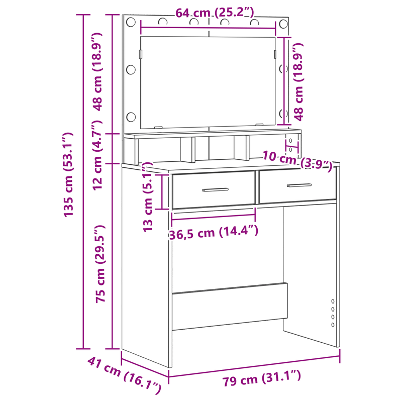 Casa si Gradina - Mobilier - Comode si corpuri - Masute de toaleta - Masa de toaleta cu lumini LED, alb, 79x41x135 cm - Infinity.ro