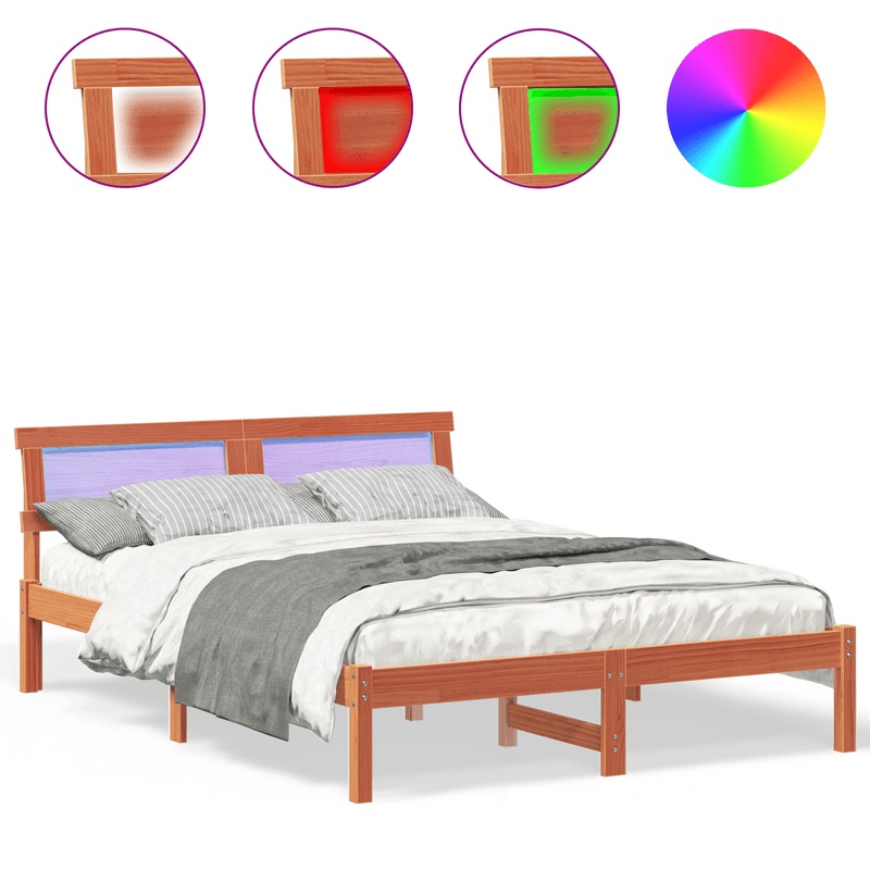 Casa si Gradina - Mobilier - Paturi si accesorii - Paturi - Cadru de pat cu tablie & LED maro cerat 120x190 cm din lemn masiv de pin - Infinity.ro