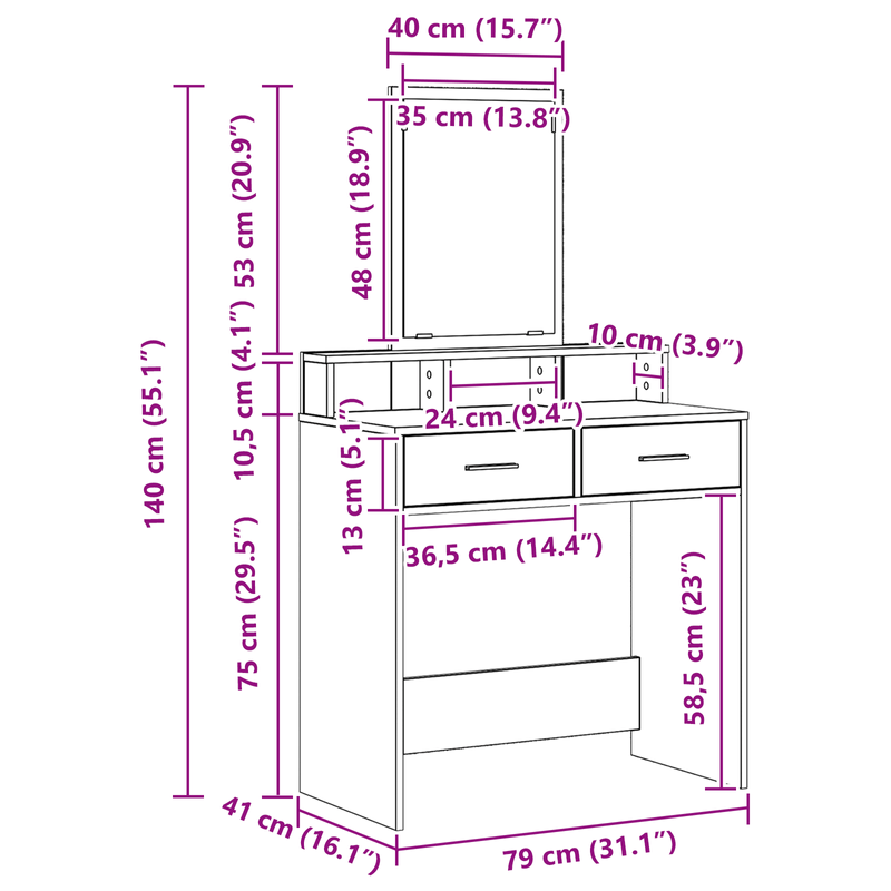Casa si Gradina - Mobilier - Comode si corpuri - Masute de toaleta - Masa de toaleta cu sertare, stejar fumuriu, 79x41x140 cm - Infinity.ro