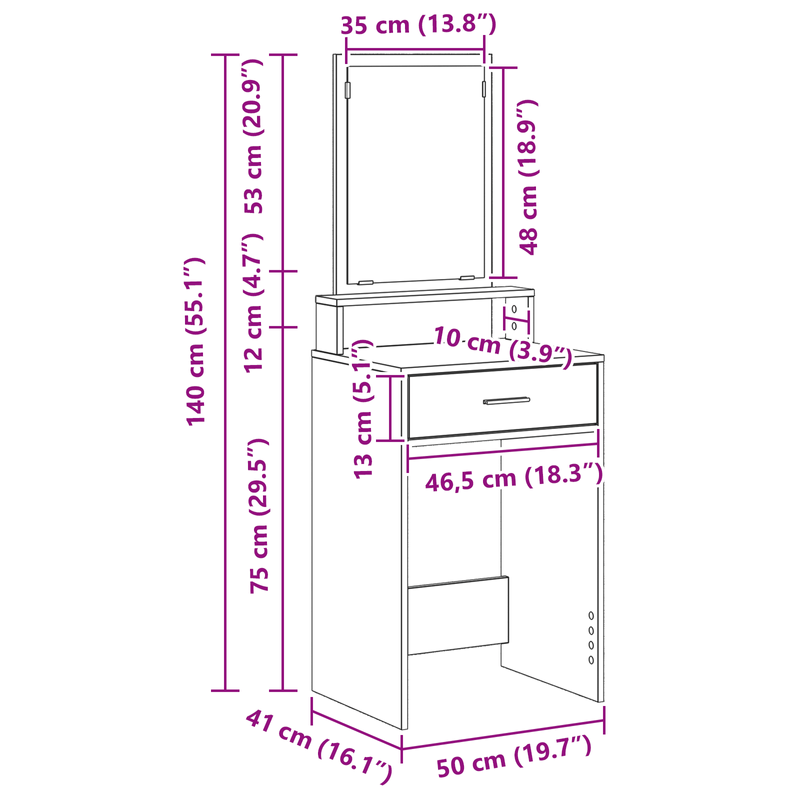 Casa si Gradina - Mobilier - Comode si corpuri - Masute de toaleta - Masa de toaleta cu sertare, gri beton, 50x41x135 cm - Infinity.ro