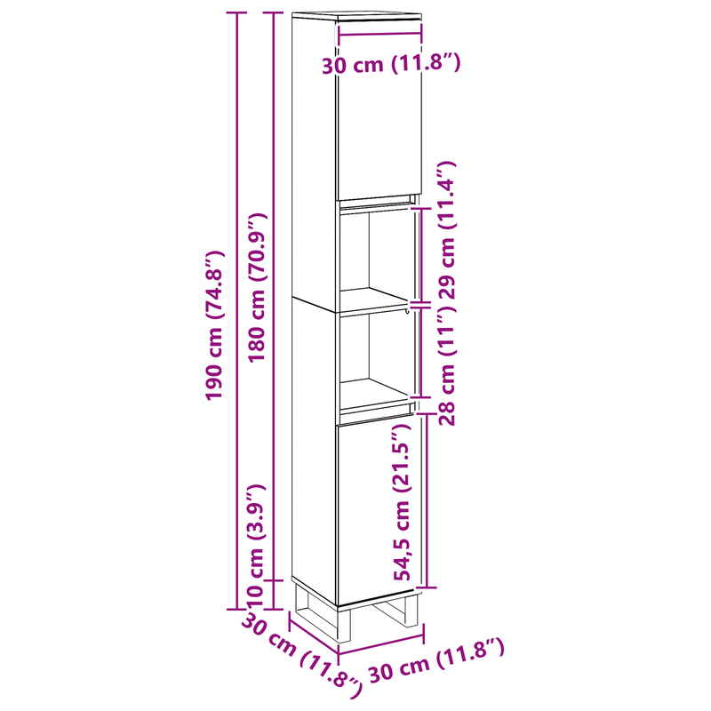 Casa si Gradina - Mobilier - Mobilier baie - Corpuri baie - Dulap de baie, stejar negru, 30x30x190 cm, lemn prelucrat - Infinity.ro