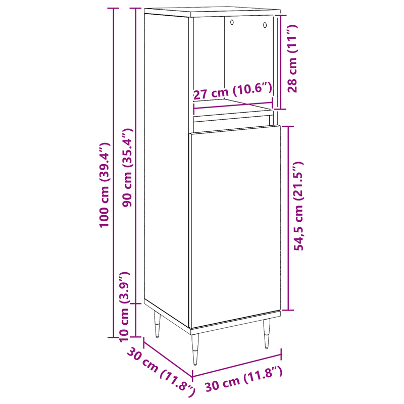 Casa si Gradina - Mobilier - Mobilier baie - Comode baie - Dulap de baie, stejar negru, 30x30x190 cm, lemn prelucrat - Infinity.ro