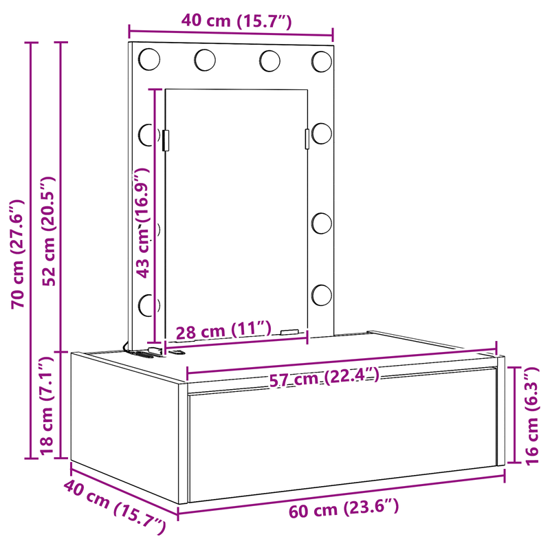 Casa si Gradina - Mobilier - Comode si corpuri - Masute de toaleta - Masa de toaleta suspendata cu LED, stejar negru - Infinity.ro