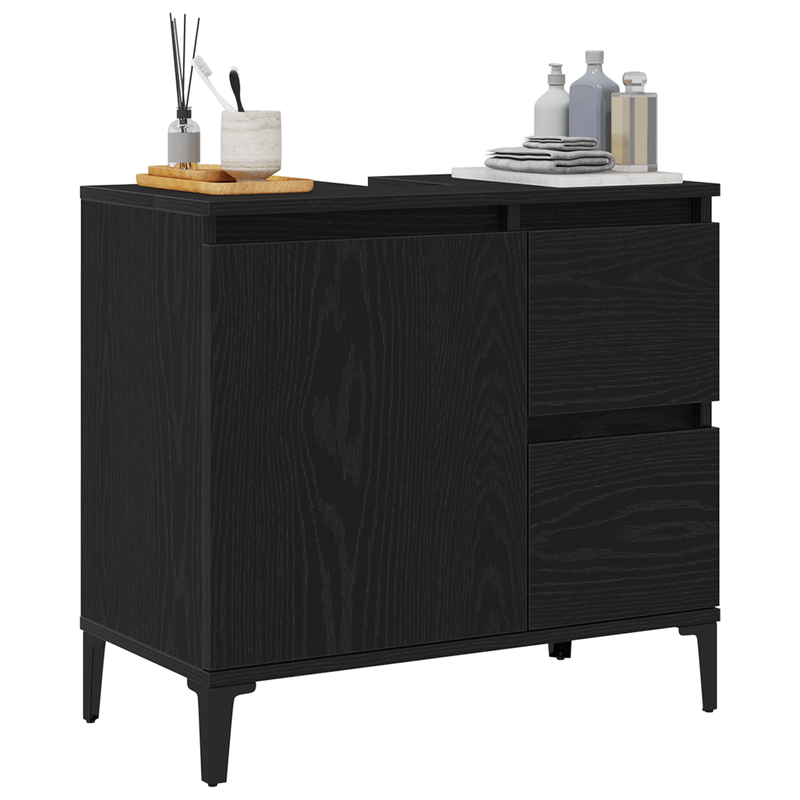 Casa si Gradina - Mobilier - Mobilier baie - Comode baie - Dulap pentru chiuveta  Negru Stejar 65x33x60 cm din lemn prelucrat - Infinity.ro