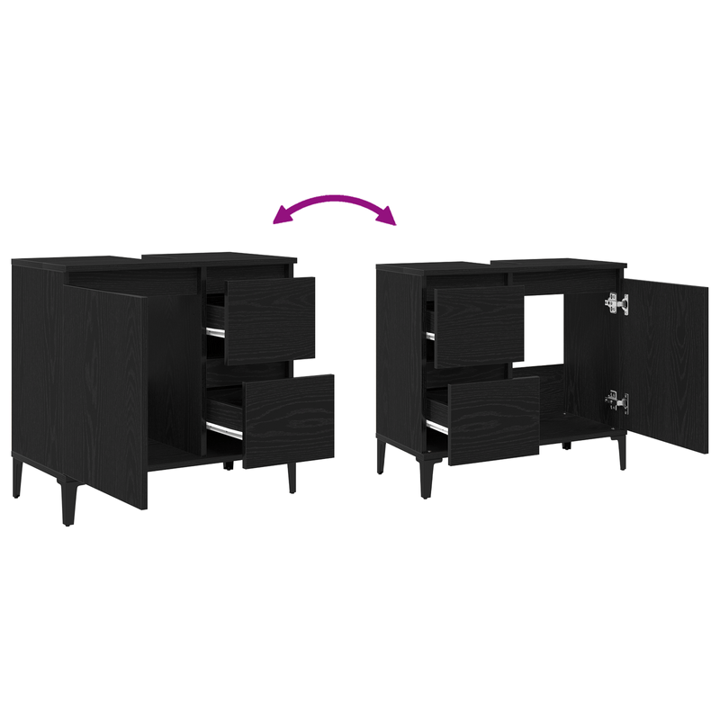 Casa si Gradina - Mobilier - Mobilier baie - Comode baie - Dulap pentru chiuveta  Negru Stejar 65x33x60 cm din lemn prelucrat - Infinity.ro