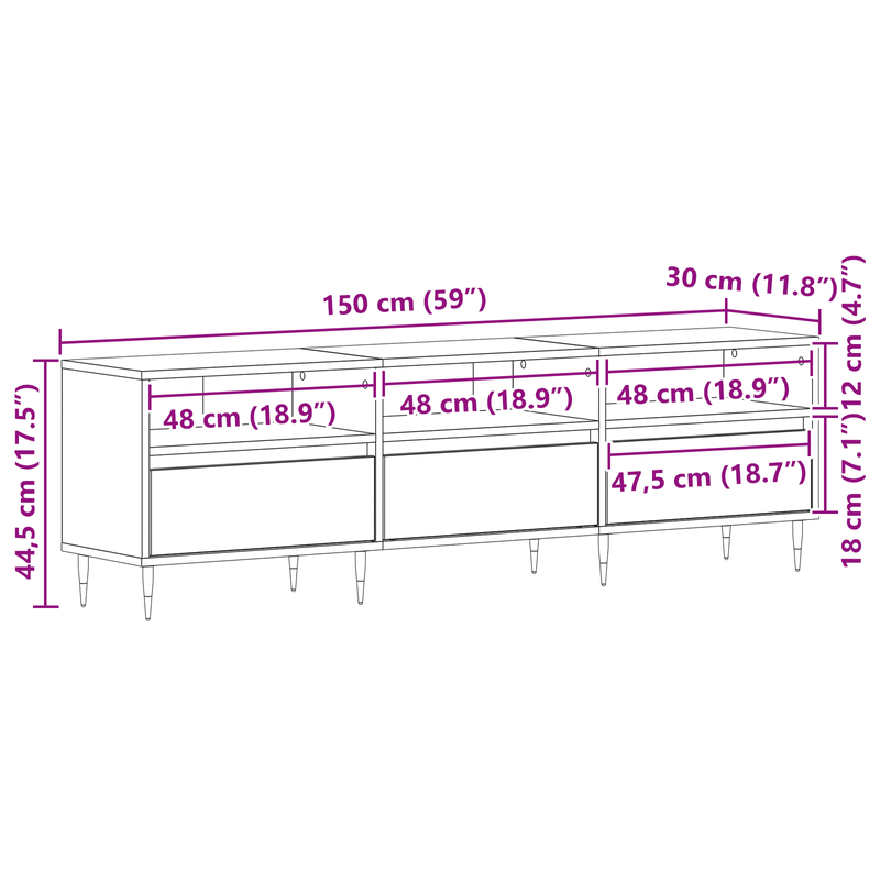 Casa si Gradina - Mobilier - Comode si corpuri - Comode - Dulap TV, stejar negru, 150x30x44,5 cm, lemn prelucrat - Infinity.ro
