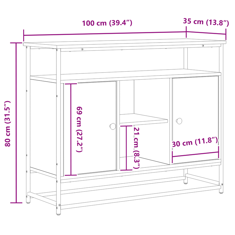 Casa si Gradina - Mobilier - Comode si corpuri - Comode - Dulap, stejar negru, 100x35x80 cm, lemn prelucrat si otel - Infinity.ro