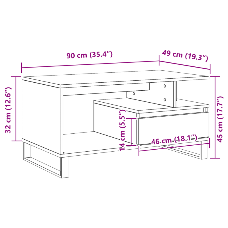 Casa si Gradina - Mobilier - Mese si birouri - Masute de cafea - Masa de cafea  Negru Stejar 90x49x45 cm Lemn prelucrat - Infinity.ro