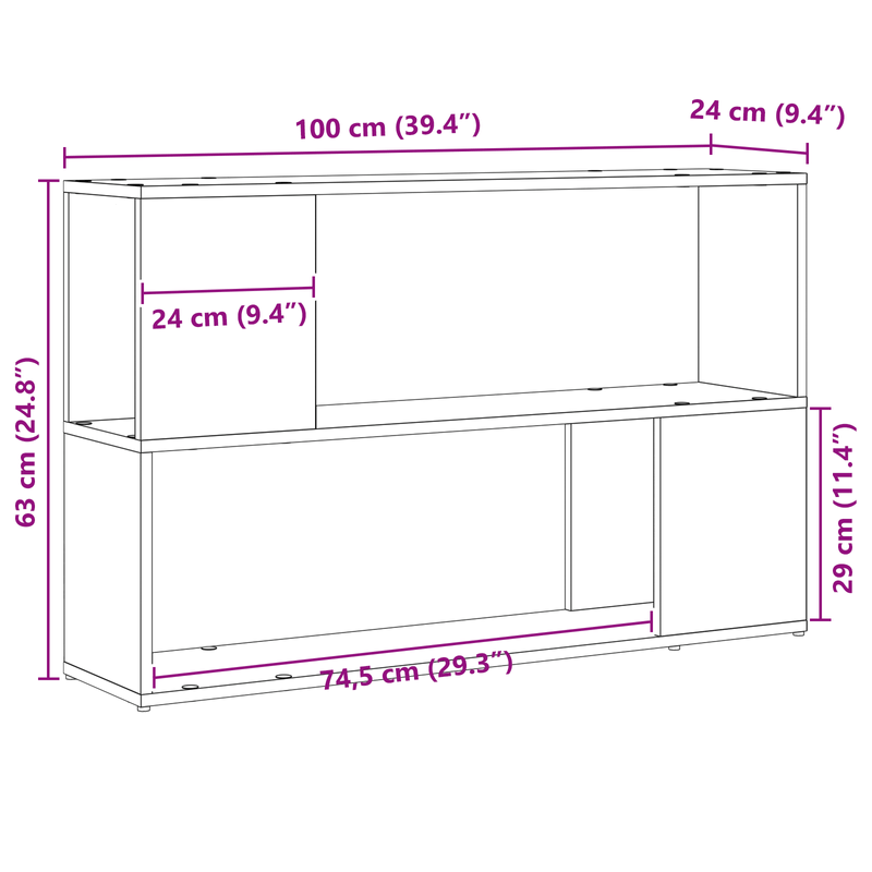 Casa si Gradina - Mobilier - Comode si corpuri - Comode - Raft de carte , Negru, Stejar, 100x24x63 cm, din lemn prelucrat - Infinity.ro