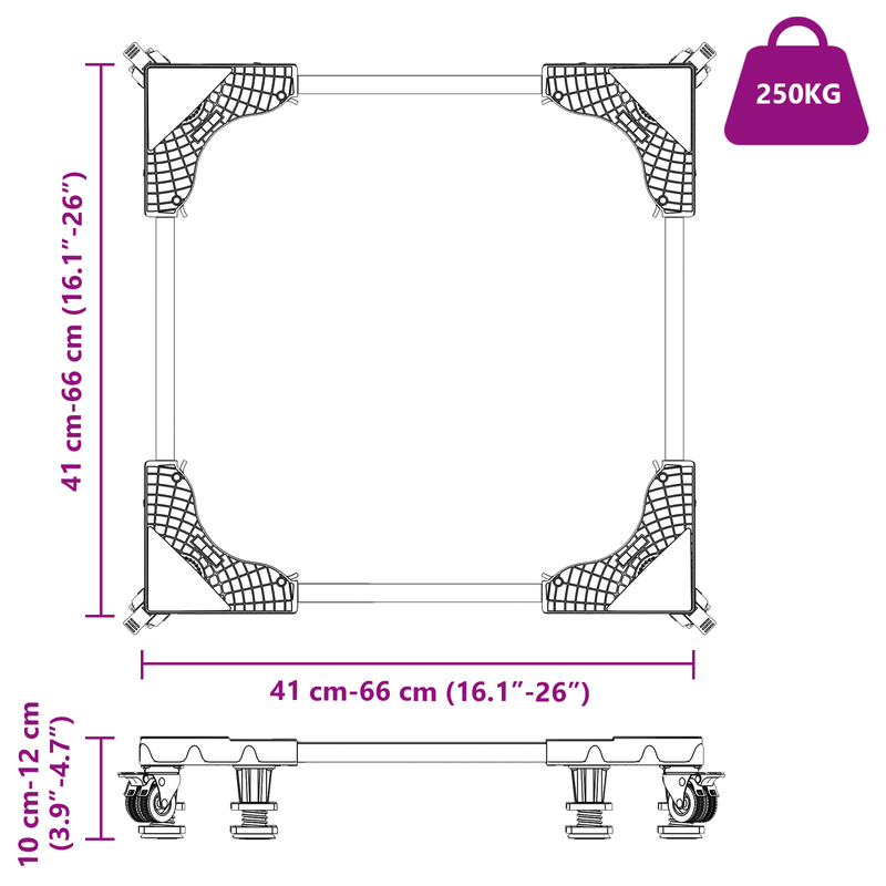 Electronice si Electrocasnice - Masini de spalat vase - Accesorii masini de spalat vase - Baza pentru Masina de Spalat cu Roti Reglabila 250 kg - Infinity.ro