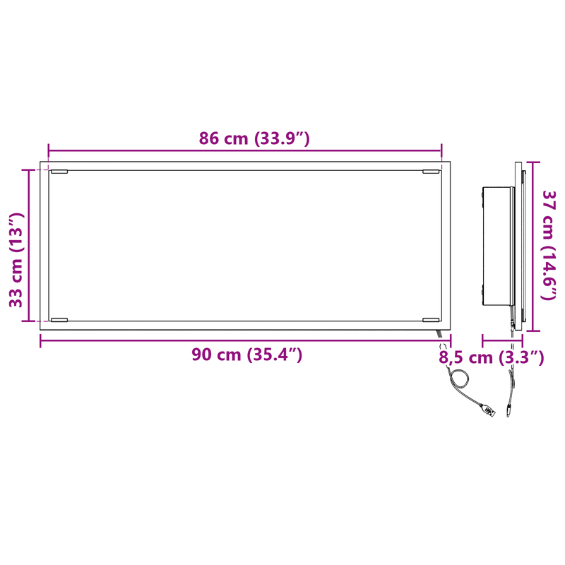 Casa si Gradina - Mobilier - Mobilier baie - Oglinzi baie - Oglinda de Baie LED Stejar Afumat 90x8,5x37 cm Lemn Prelucrat - Infinity.ro