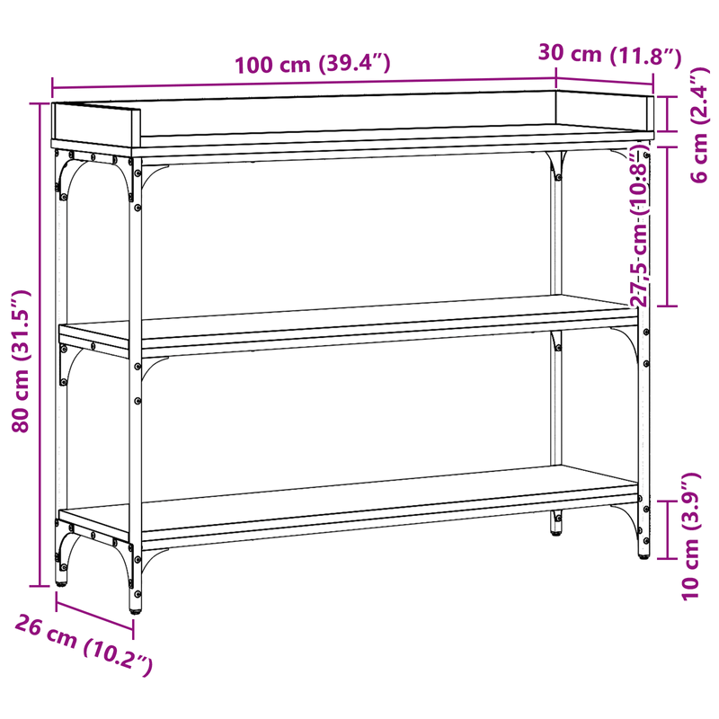 Casa si Gradina - Mobilier - Comode si corpuri - Console - Masa consola, stejar artizanal, 100x30x80 cm, lemn si otel - Infinity.ro