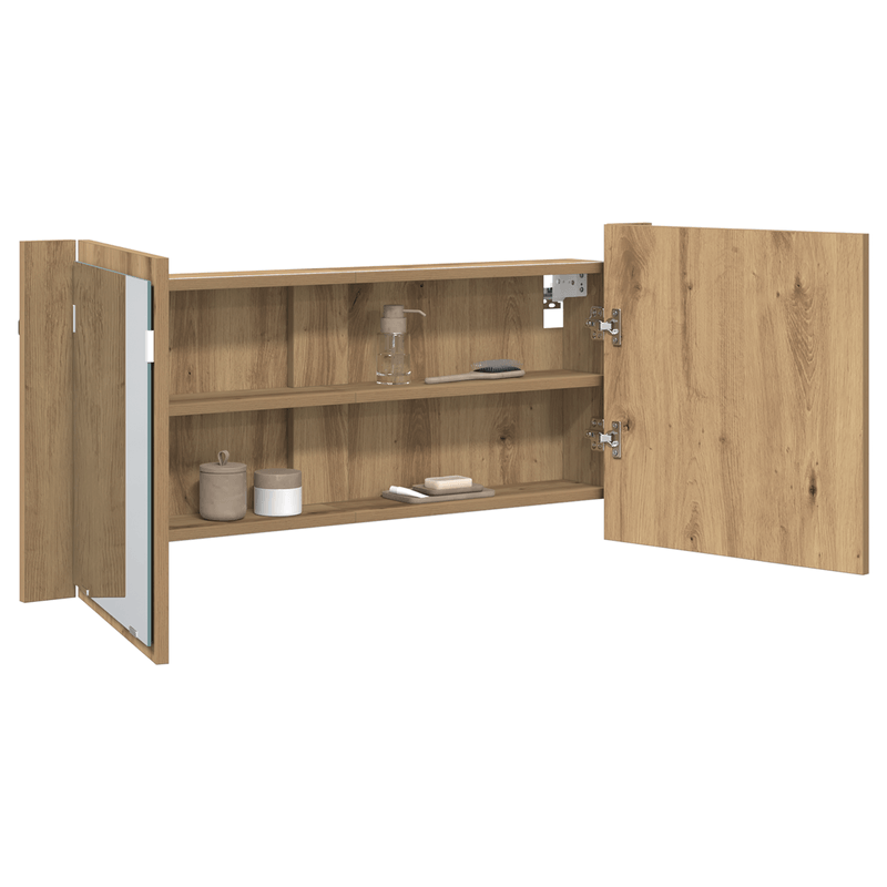 Casa si Gradina - Mobilier - Mobilier baie - Comode baie - Dulap cu Oglinda LED Stejar Artizanal 100x12x45 cm Lemn Prelucrat - Infinity.ro