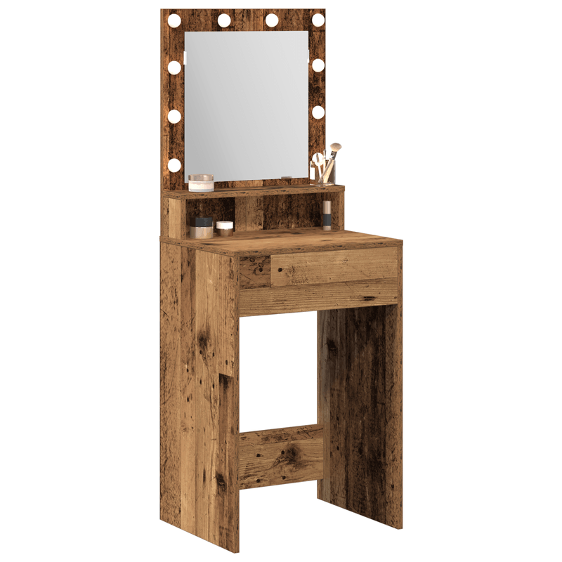 Casa si Gradina - Mobilier - Comode si corpuri - Masute de toaleta - Masa de toaleta cu lumini LED, lemn vechi, 50x41x135 cm - Infinity.ro