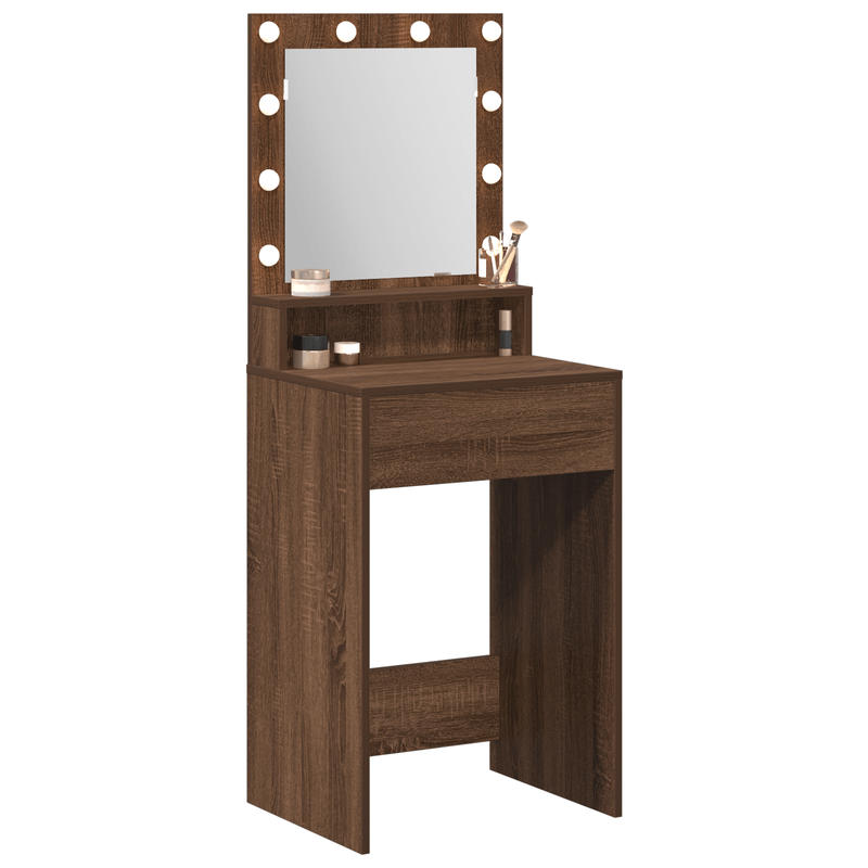 Casa si Gradina - Mobilier - Comode si corpuri - Masute de toaleta - Masa de cosmetica cu lumini LED, stejar maro, 50x41x135 cm - Infinity.ro