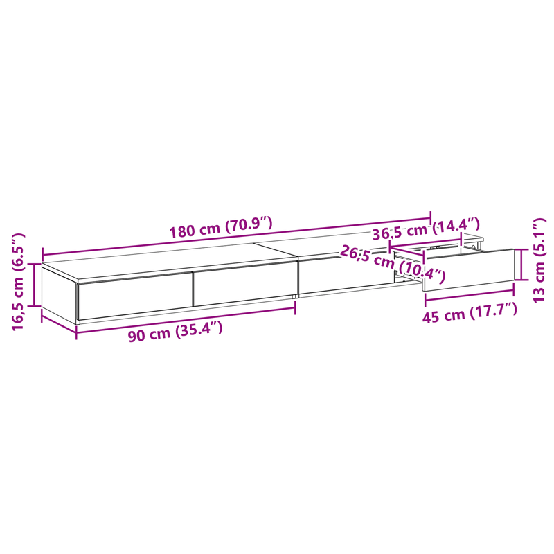 Casa si Gradina - Mobilier - Paturi si accesorii - Accesorii paturi - Sertar pentru pat Gri Sonoma 180x36,5x16,5 cm Fabricat din lemn - Infinity.ro