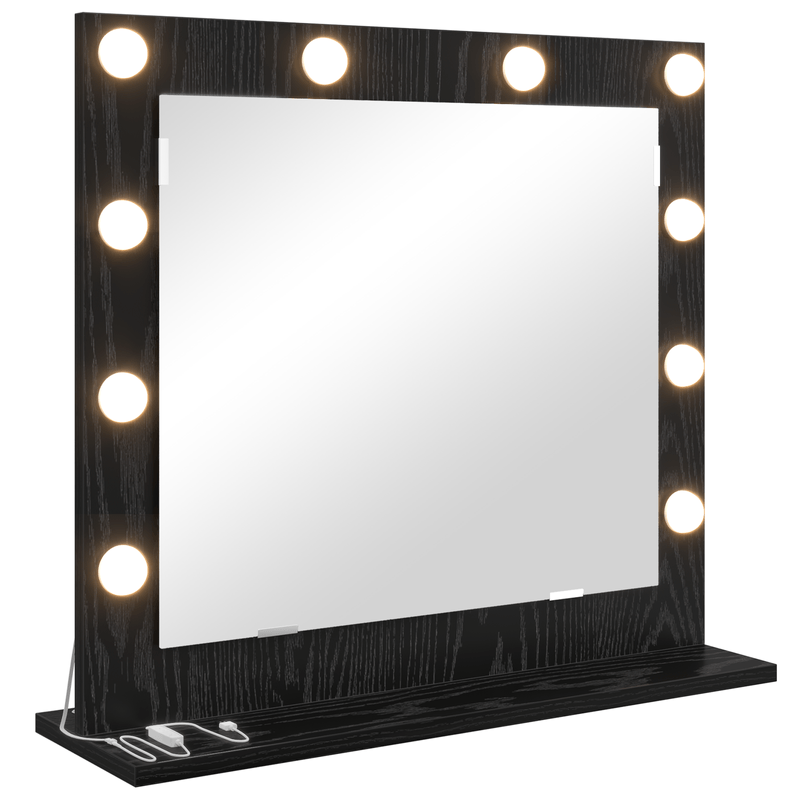 Casa si Gradina - Decoratiuni - Oglinzi - Oglinda de toaleta cu lumini LED Stejar Negru 60x55x18 cm - Infinity.ro