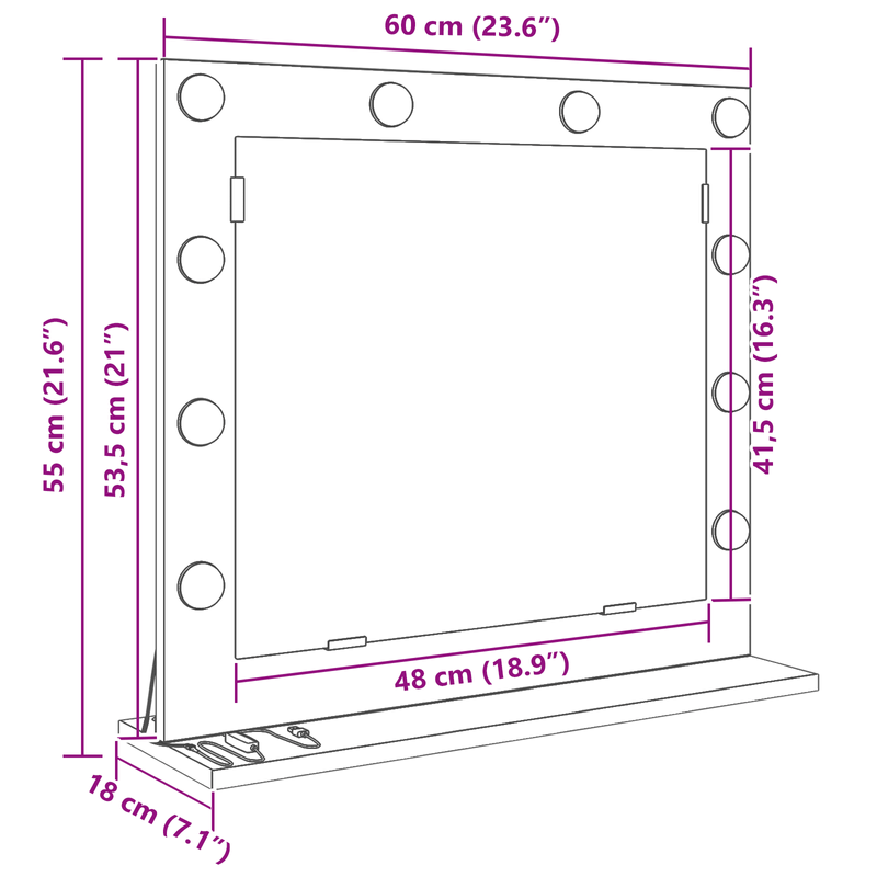 Casa si Gradina - Decoratiuni - Oglinzi - Oglinda de toaleta cu lumini LED Stejar Negru 60x55x18 cm - Infinity.ro