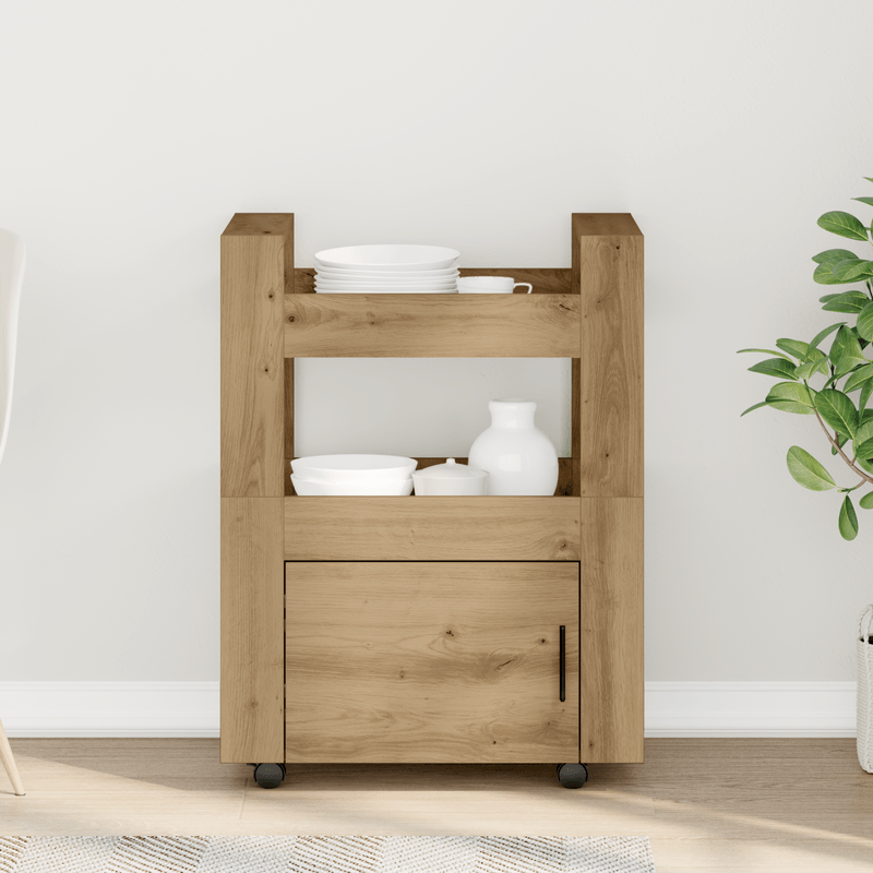 Casa si Gradina - Bucatarie si vesela - Ustensile bucatarie - Cosuri servire - Carucior bucatarie, stejar artizanal 60x45x80 cm lemn prelucrat - Infinity.ro