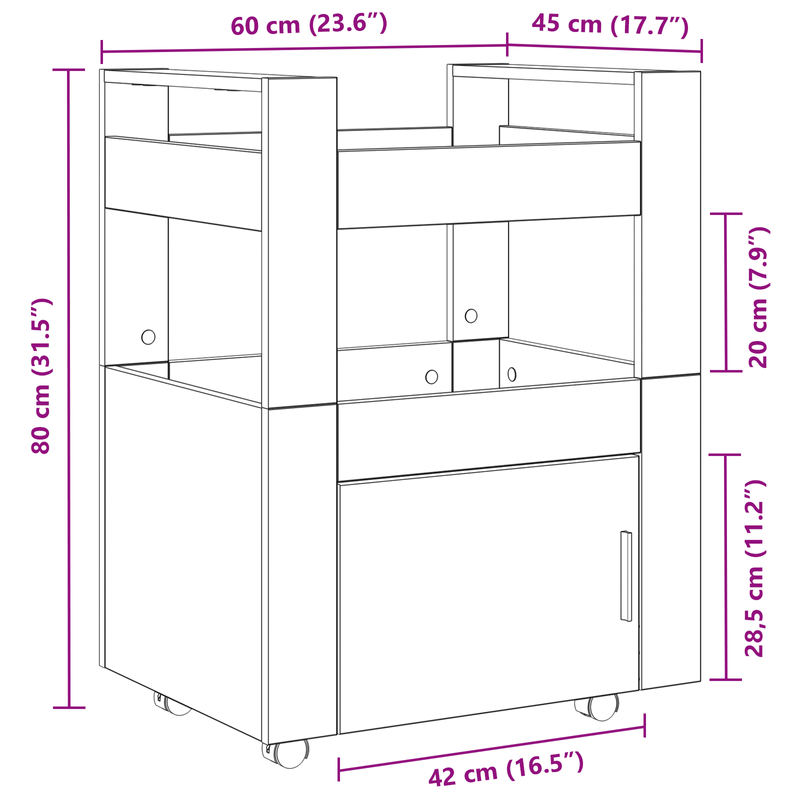 Casa si Gradina - Bucatarie si vesela - Ustensile bucatarie - Cosuri servire - Carucior bucatarie, stejar artizanal 60x45x80 cm lemn prelucrat - Infinity.ro