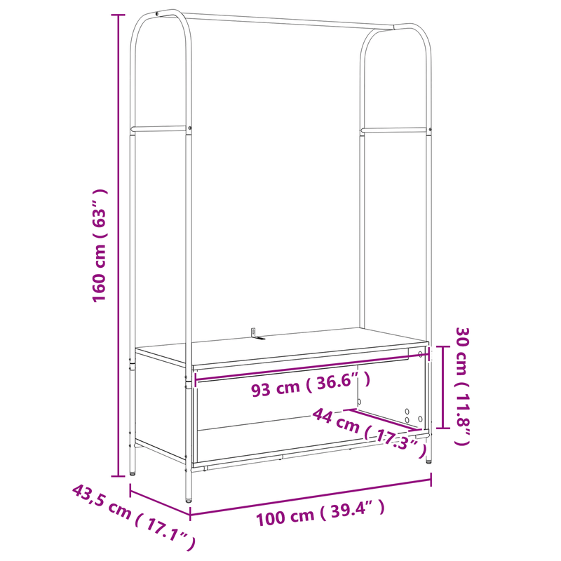 Casa si Gradina - Mobilier - Organizare si depozitare - Cuiere - Rack haine cu rafturi gri sonoma 100x44x160 cm - Infinity.ro