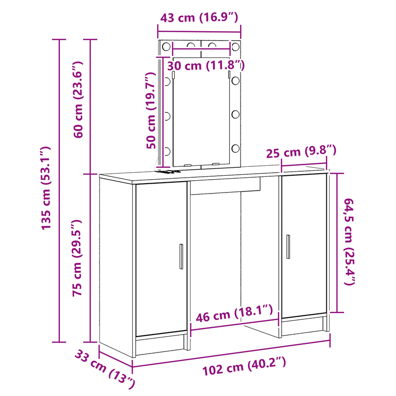Casa si Gradina - Mobilier - Comode si corpuri - Masute de toaleta - Masa de toaleta cu LED, gri beton, 102x33x135 cm - Infinity.ro