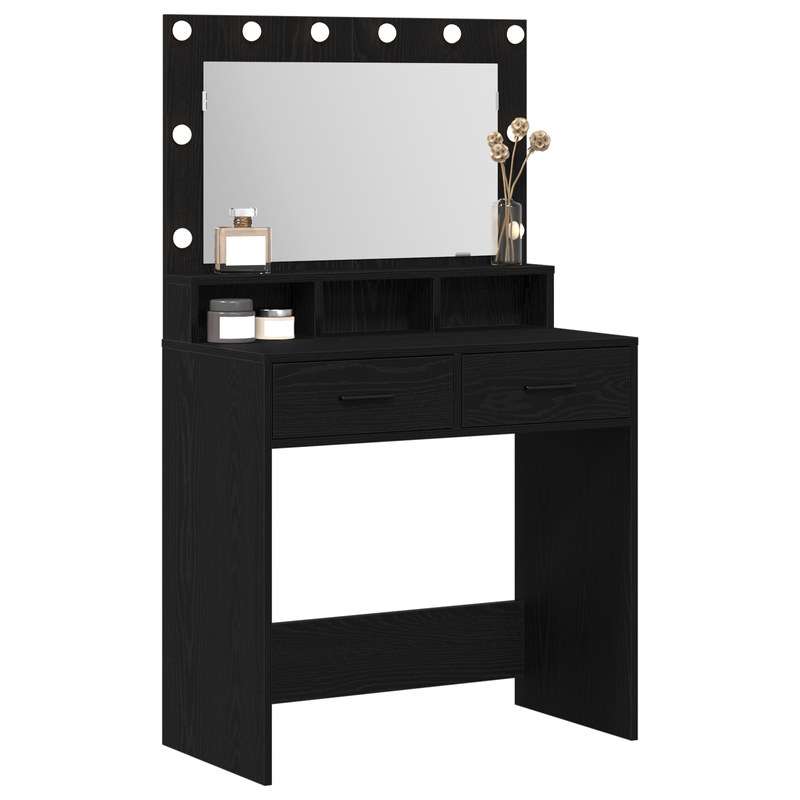 Casa si Gradina - Mobilier - Comode si corpuri - Masute de toaleta - Masa de toaleta cu lumini LED, stejar negru, 79x41x135 cm - Infinity.ro