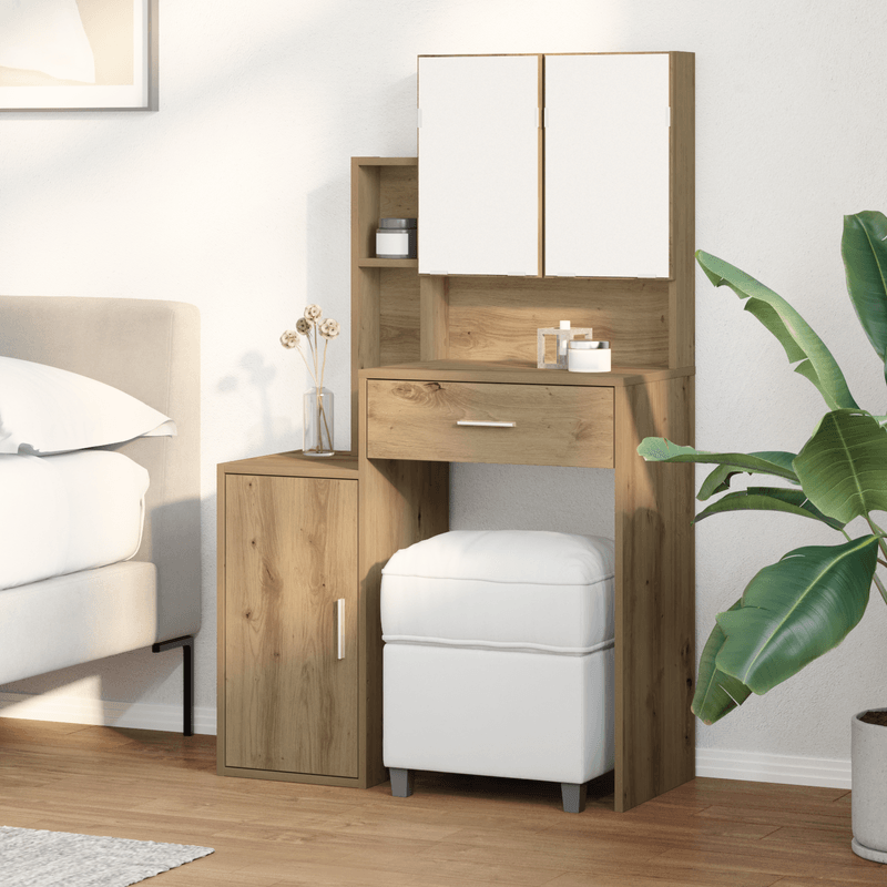 Casa si Gradina - Mobilier - Comode si corpuri - Masute de toaleta - Masa de toaleta oglinda & LED, stejar artizanal, lemn prelucrat - Infinity.ro