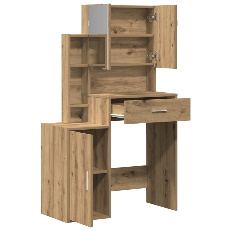 Casa si Gradina - Mobilier - Comode si corpuri - Masute de toaleta - Masa de toaleta oglinda & LED, stejar artizanal, lemn prelucrat - Infinity.ro