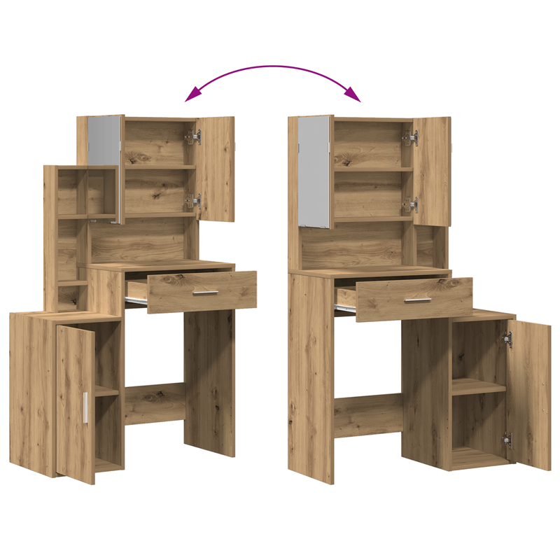 Casa si Gradina - Mobilier - Comode si corpuri - Masute de toaleta - Masa de toaleta oglinda & LED, stejar artizanal, lemn prelucrat - Infinity.ro