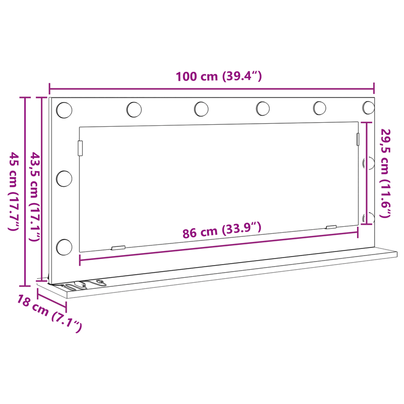 Casa si Gradina - Decoratiuni - Oglinzi - Oglinda de toaleta cu lumini LED Gri Sonoma 100x45x18 cm - Infinity.ro